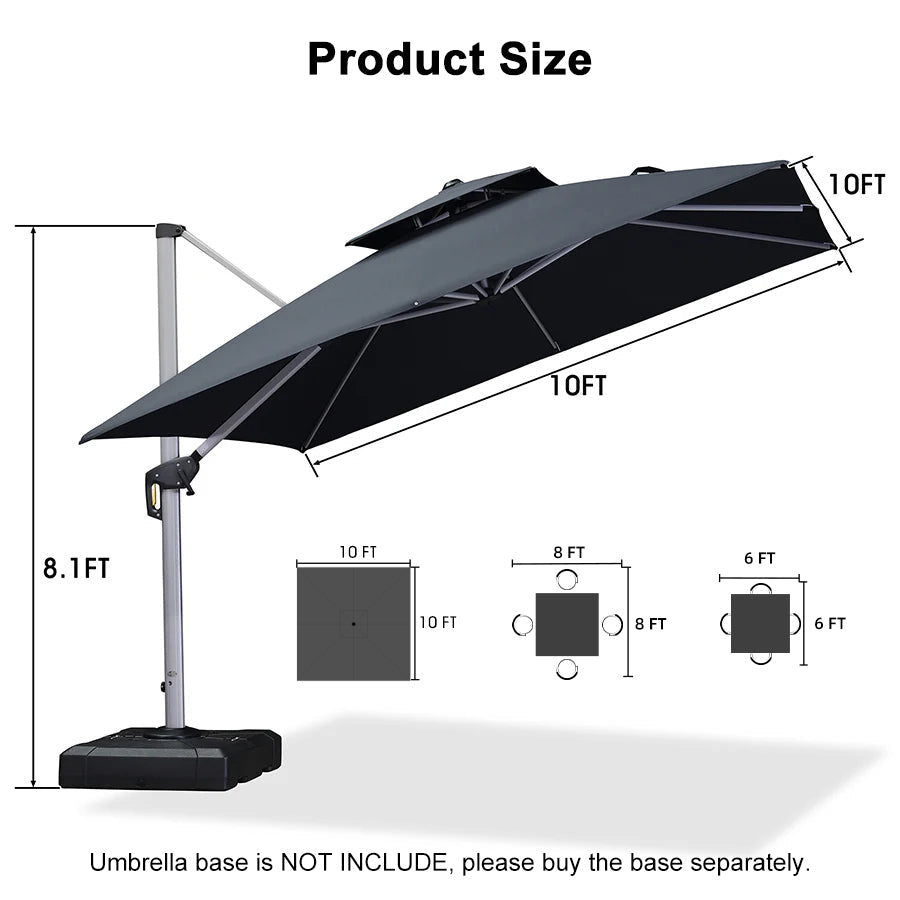 PURPLE LEAF Outdoor Windproof Umbrella, Square Cantilever Umbrella Outside Patio