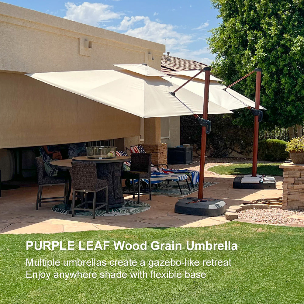 PURPLE LEAF 9 x 12 / 10 x 13 ft Rectangular Patio Umbrella Aluminum Cantilever Umbrella in Wood Color