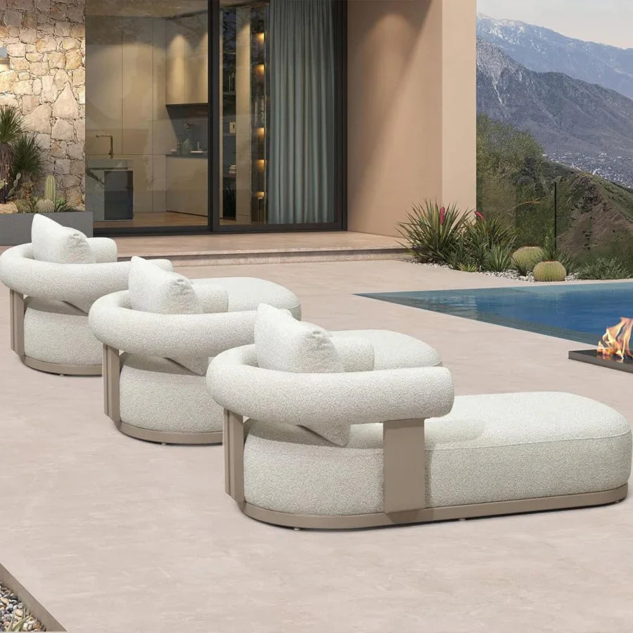 PURPLE LEAF  Provence Outdoor Chaise Lounge  Modern Luxury Aluminum Lounger Daybed with Olefin Lumbar Pillow and Armrest for Patio Poolside Beach Sunbathing Deck