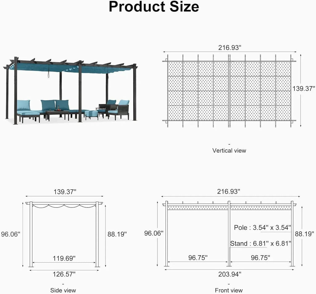 PURPLE LEAF Outdoor Pergola with Retractable Canopy Aluminum Shelter for Porch Garden  Beach Shade Pavilion Pergola Modern Backyard Deck