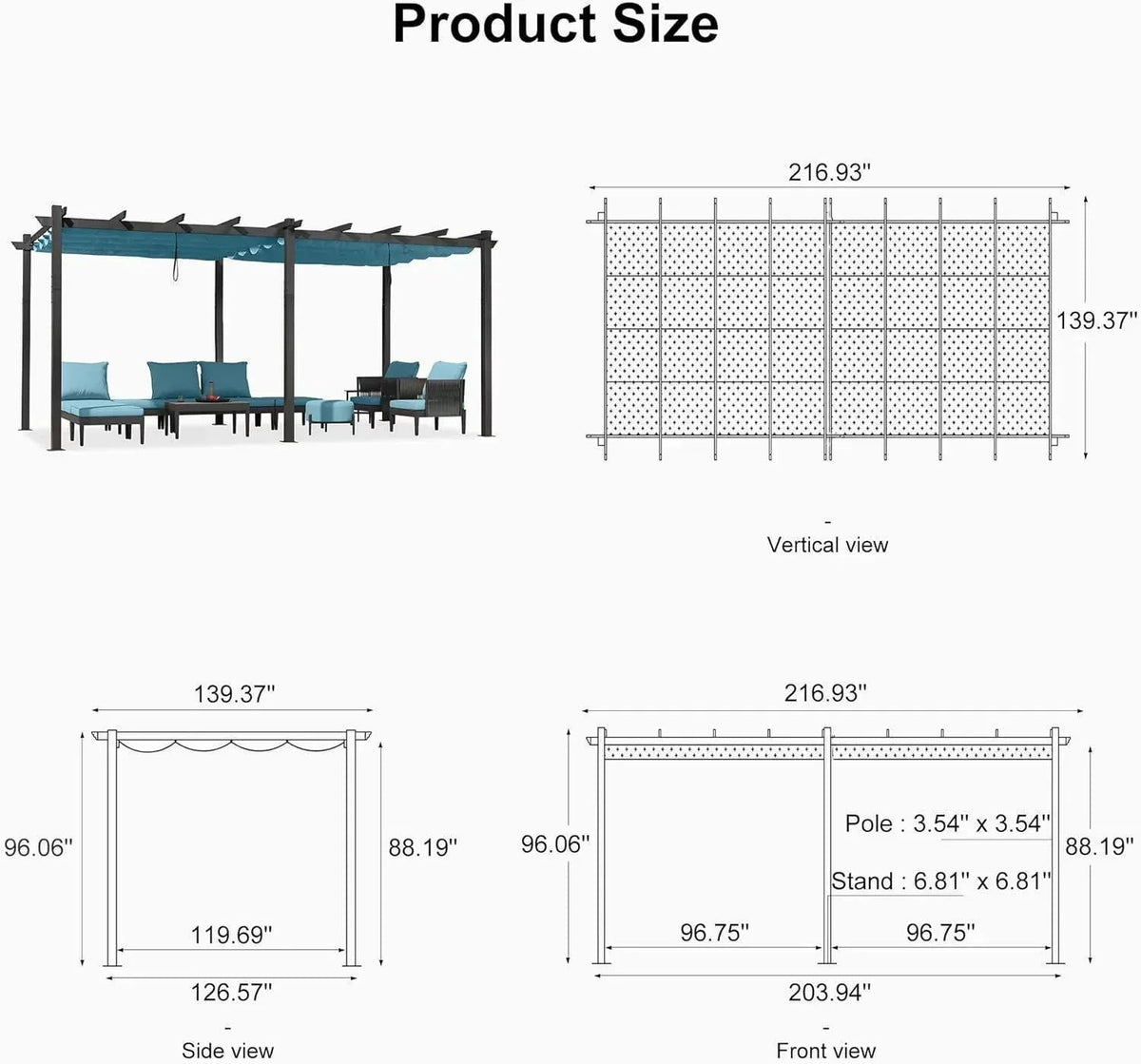 PURPLE LEAF Outdoor Pergola with Retractable Canopy Aluminum Shelter for Porch Garden  Beach Shade Pavilion Pergola Modern Backyard Deck
