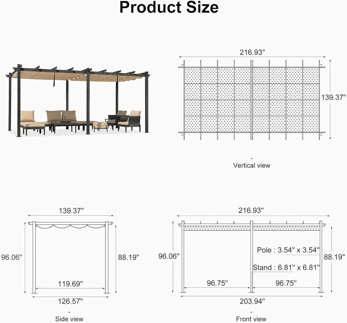 PURPLE LEAF Outdoor Pergola with Retractable Canopy Aluminum Shelter for Porch Garden  Beach Shade Pavilion Pergola Modern Backyard Deck