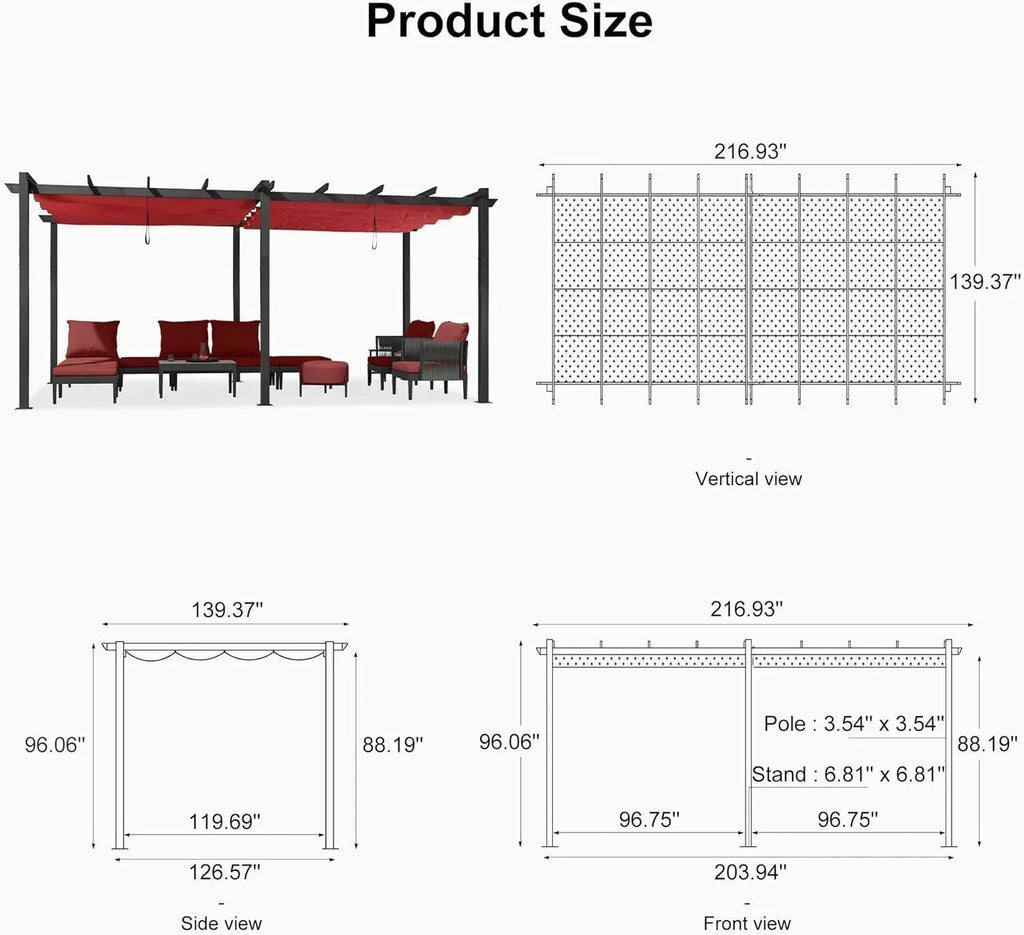 PURPLE LEAF Outdoor Pergola with Retractable Canopy Aluminum Shelter for Porch Garden  Beach Shade Pavilion Pergola Modern Backyard Deck