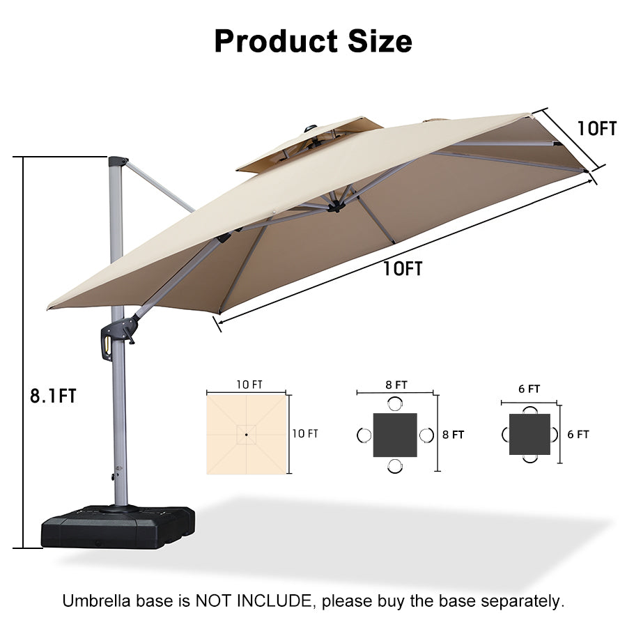 PURPLE LEAF Outdoor Windproof Umbrella, Square Cantilever Umbrella Outside Patio