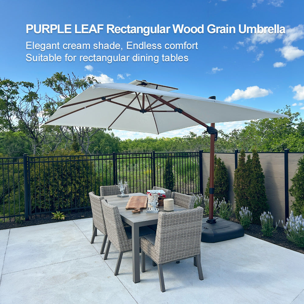 PURPLE LEAF 9 x 12 / 10 x 13 ft Rectangular Patio Umbrella Aluminum Cantilever Umbrella in Wood Color