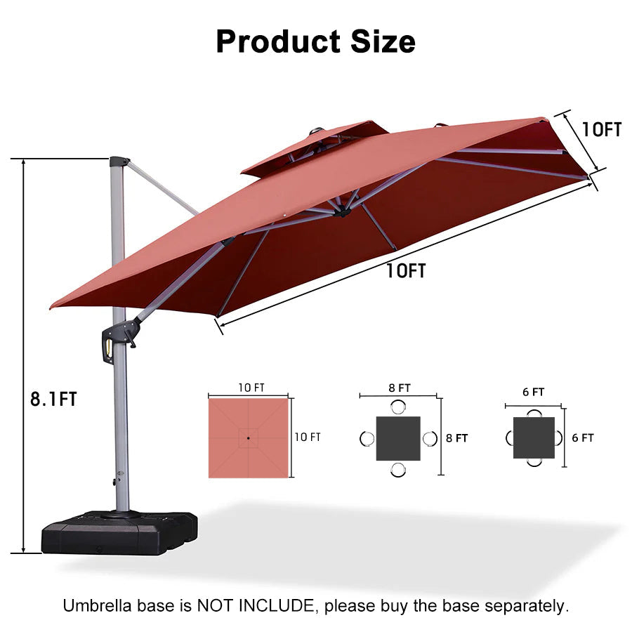 PURPLE LEAF Outdoor Windproof Umbrella, Square Cantilever Umbrella Outside Patio