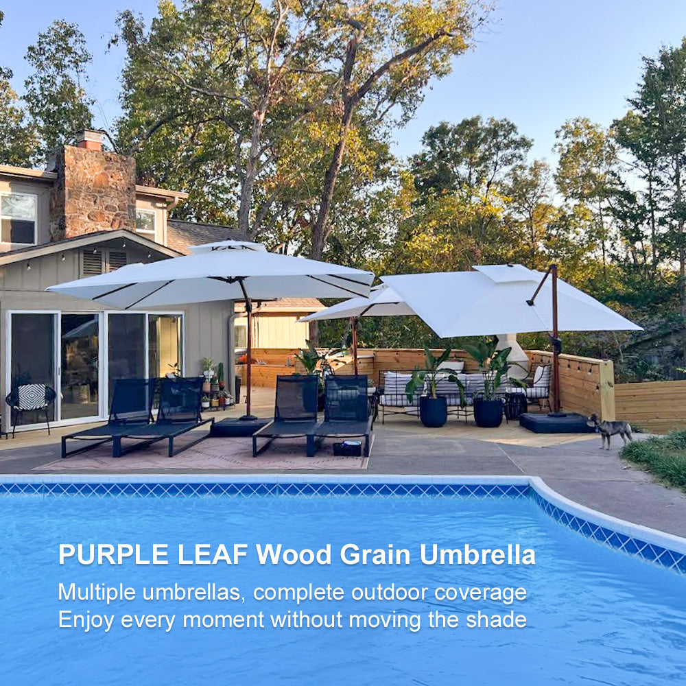 PURPLE LEAF 9 x 12 / 10 x 13 ft Rectangular Patio Umbrella Aluminum Cantilever Umbrella in Wood Color