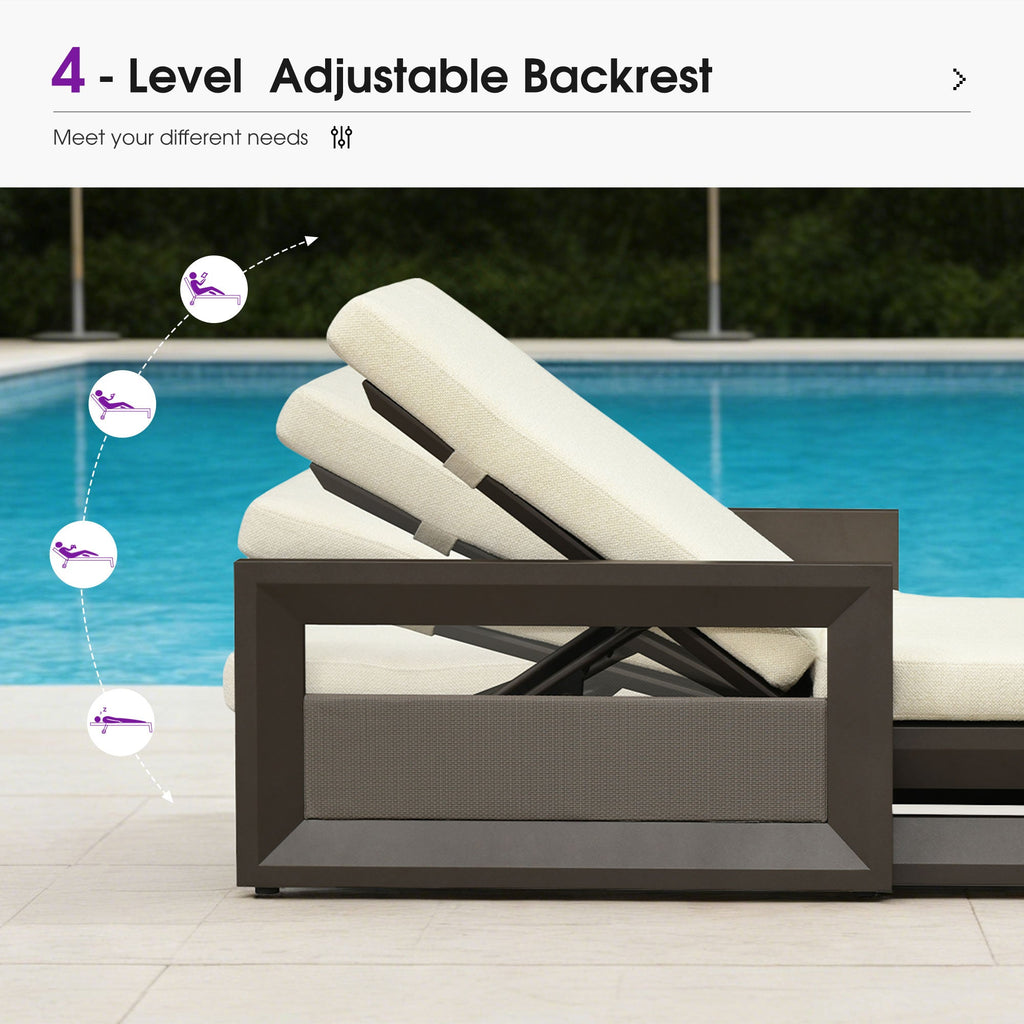 PURPLE LEAF Caesar Outdoor Chaise Lounge 2 in 1 Design Reclining Lounger Chair with Cushion Deluxe Aluminum Oversize Pool Lounge Chairs with Armrests & Backrest for Patio Poolside Backyard