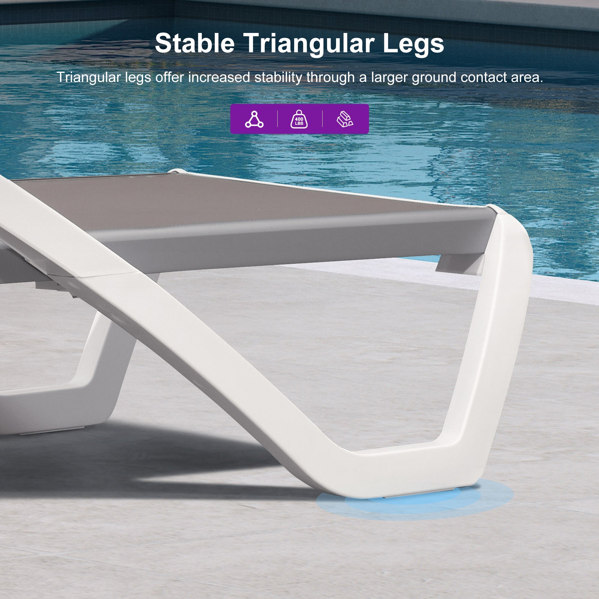 Clearance-PURPLE LEAF Patio Chaise Lounge Plastic Pool Outdoor Lounge Chair with Aluminum Frame Stackable Patio Tanning Chairs for Poolside Sunbathing Beach Deck Yard