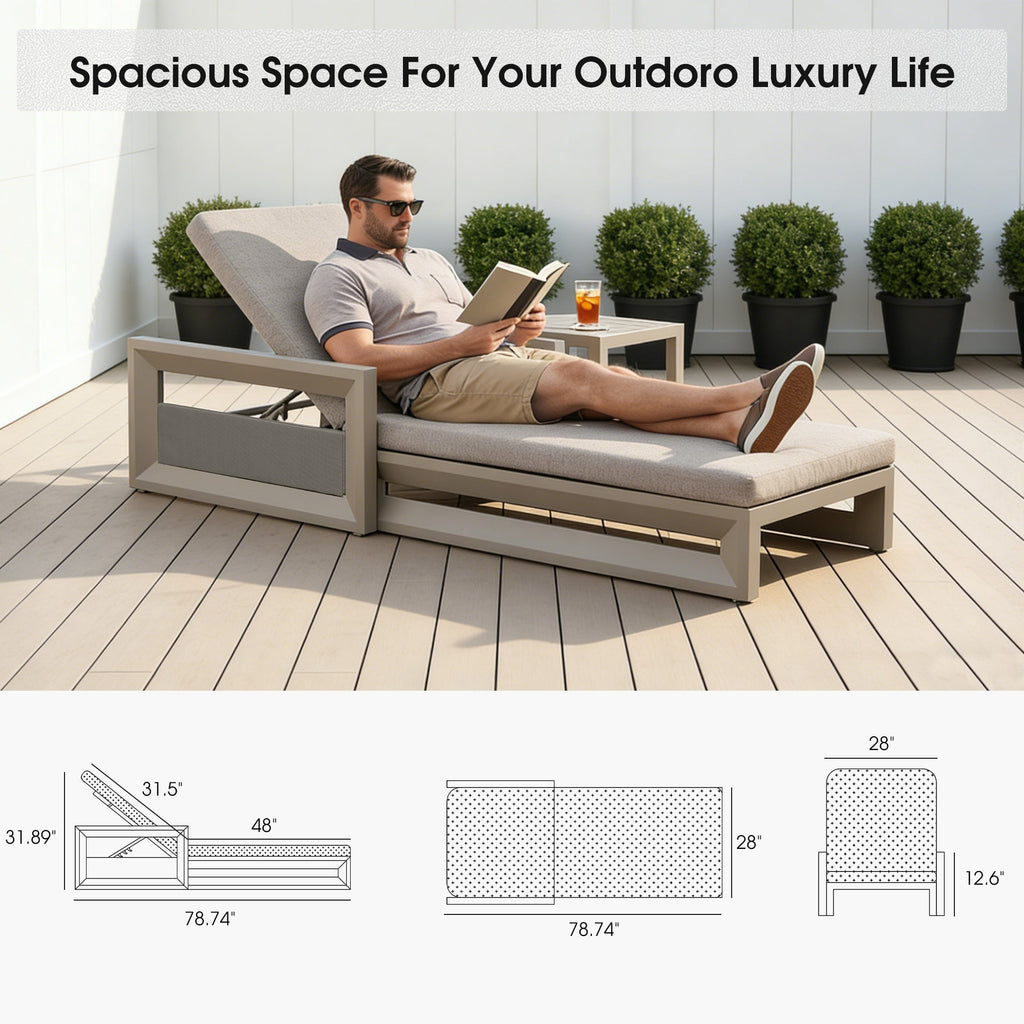 PURPLE LEAF Caesar Outdoor Chaise Lounge 2 in 1 Design Reclining Lounger Chair with Cushion Deluxe Aluminum Oversize Pool Lounge Chairs with Armrests & Backrest for Patio Poolside Backyard