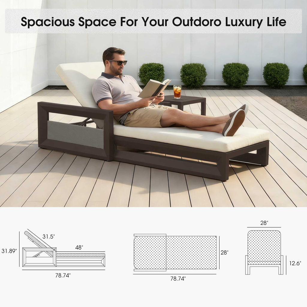 PURPLE LEAF Caesar Outdoor Chaise Lounge 2 in 1 Design Reclining Lounger Chair with Cushion Deluxe Aluminum Oversize Pool Lounge Chairs with Armrests & Backrest for Patio Poolside Backyard