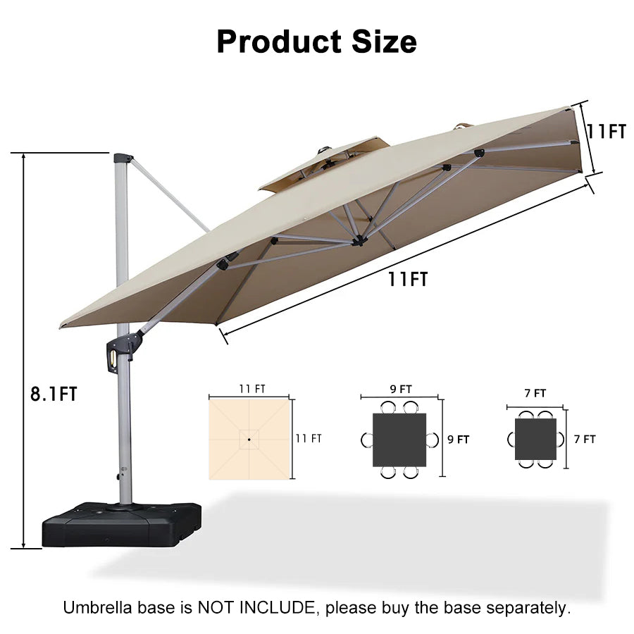 PURPLE LEAF Outdoor Windproof Umbrella, Square Cantilever Umbrella Outside Patio