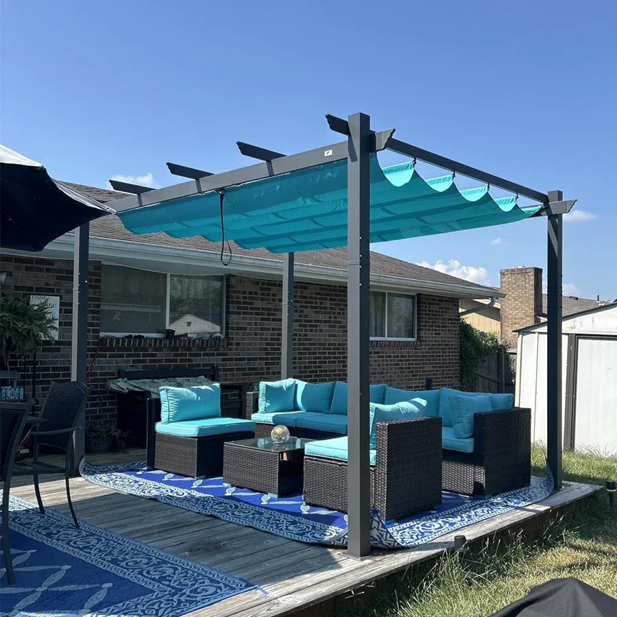 PURPLE LEAF Outdoor Pergola with Retractable Canopy Aluminum Shelter for Porch Garden  Beach Shade Pavilion Pergola Modern Backyard Deck