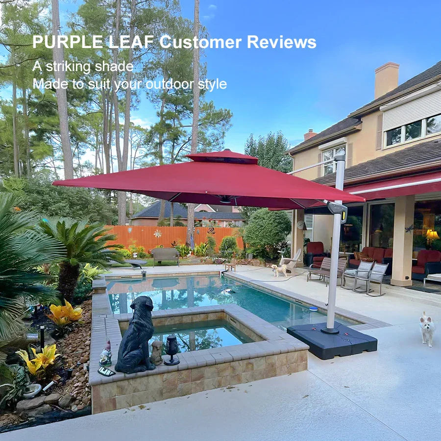 PURPLE LEAF Outdoor Windproof Umbrella, Square Cantilever Umbrella Outside Patio