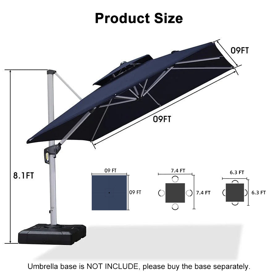 PURPLE LEAF Outdoor Windproof Umbrella, Square Cantilever Umbrella Outside Patio