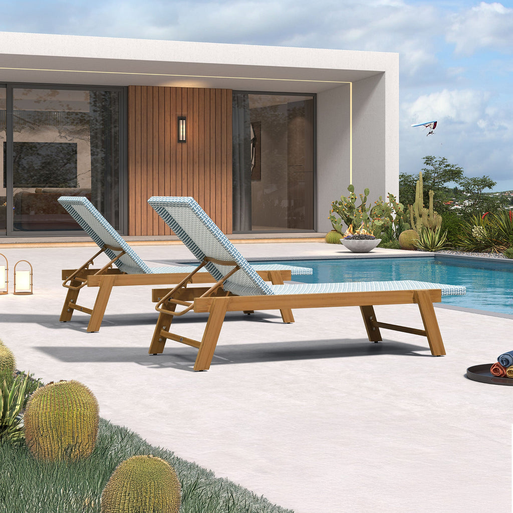 PURPLE LEAF Extra Large Patio Chaise Lounge French Outdoor Wicker Lounger Matte Teak Aluminum Frame 771LBS Capacity PE Rattan Adjustable Backrest for Pool Garden Beach Backyard