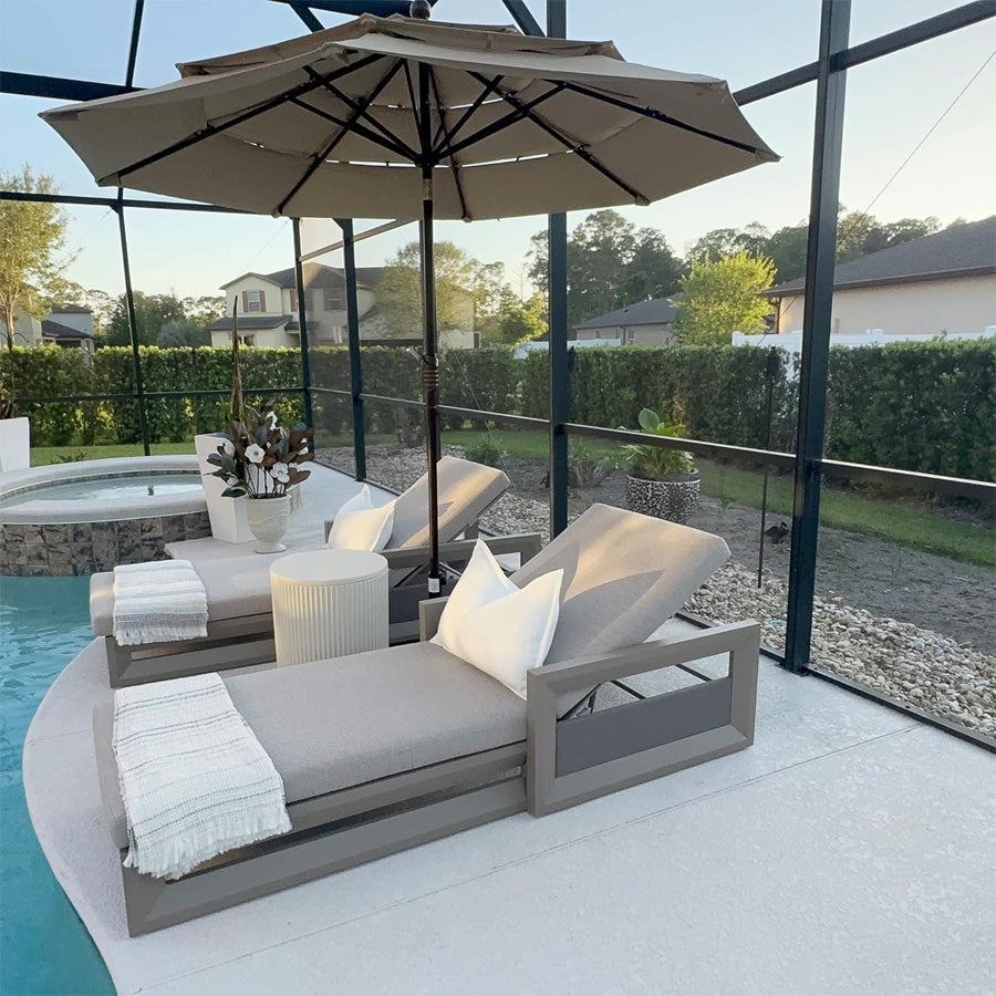 PURPLE LEAF Caesar Outdoor Chaise Lounge 2 in 1 Design Reclining Lounger Chair with Cushion Deluxe Aluminum Oversize Pool Lounge Chairs with Armrests & Backrest for Patio Poolside Backyard