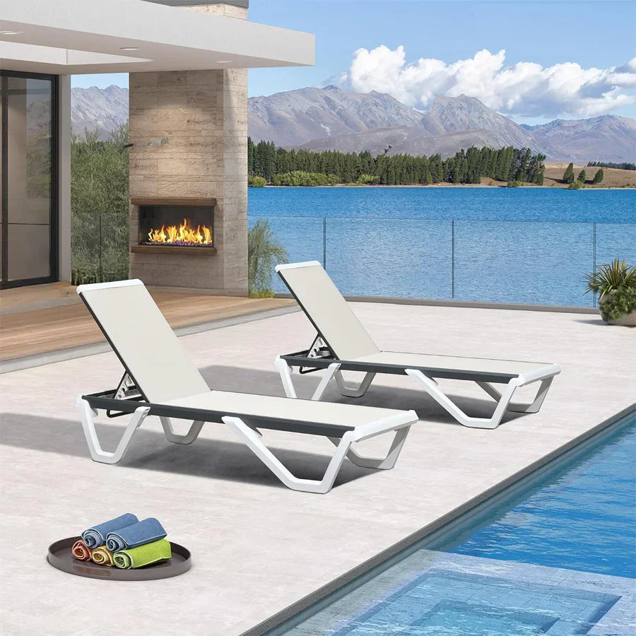Clearance-PURPLE LEAF Patio Chaise Lounge Plastic Pool Outdoor Lounge Chair with Aluminum Frame Stackable Patio Tanning Chairs for Poolside Sunbathing Beach Deck Yard