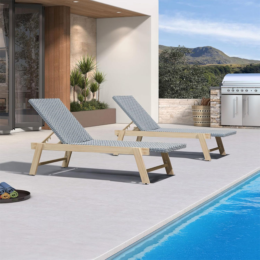 PURPLE LEAF Extra Large Patio Chaise Lounge French Outdoor Wicker Lounger Matte Teak Aluminum Frame 771LBS Capacity PE Rattan Adjustable Backrest for Pool Garden Beach Backyard