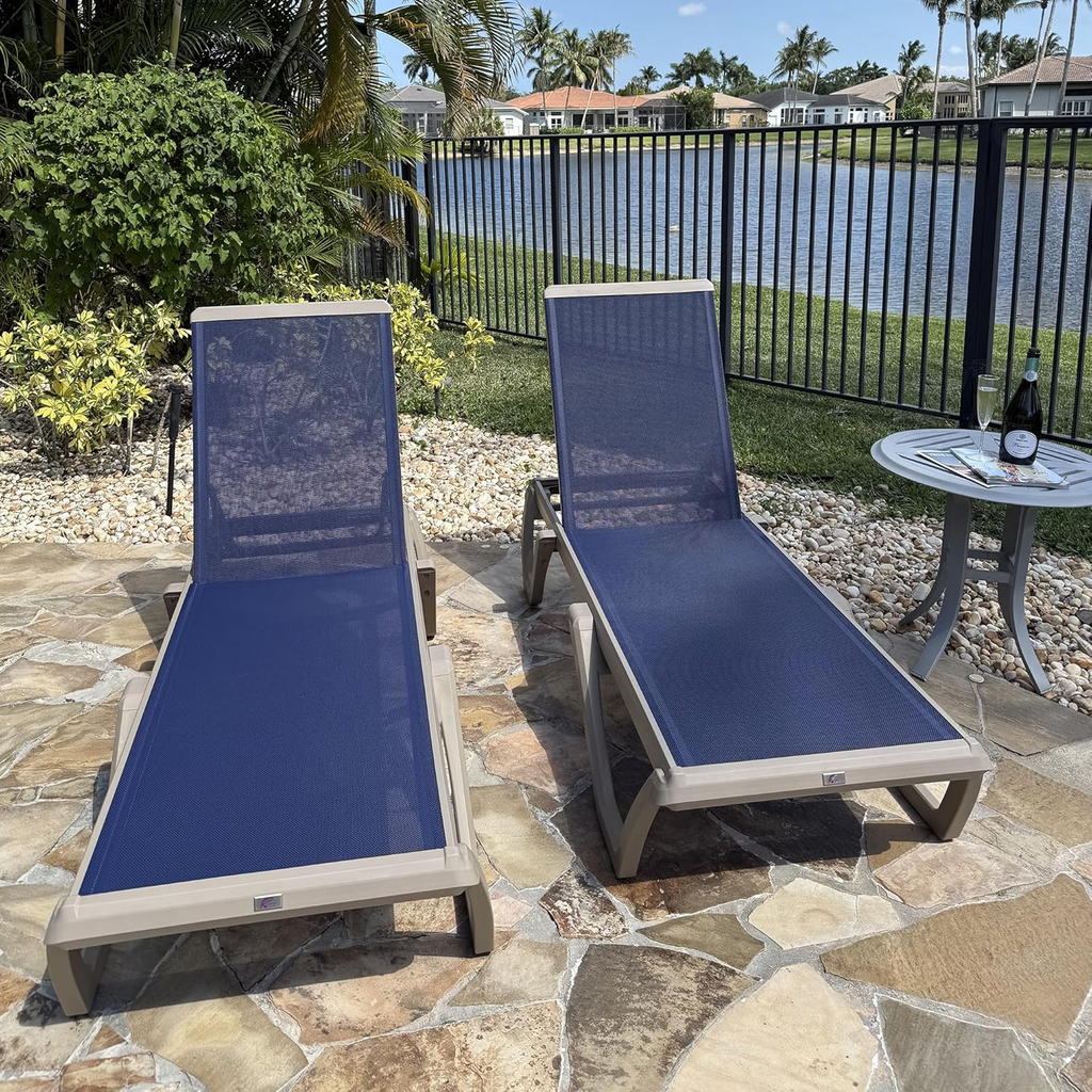 PURPLE LEAF Outdoor Chaise Lounge Chair Pool Lounge Chair with Champagne Aluminum Plastic Stackable Patio Lounge Chair for Poolside Sunbathing Beach Deck Yard