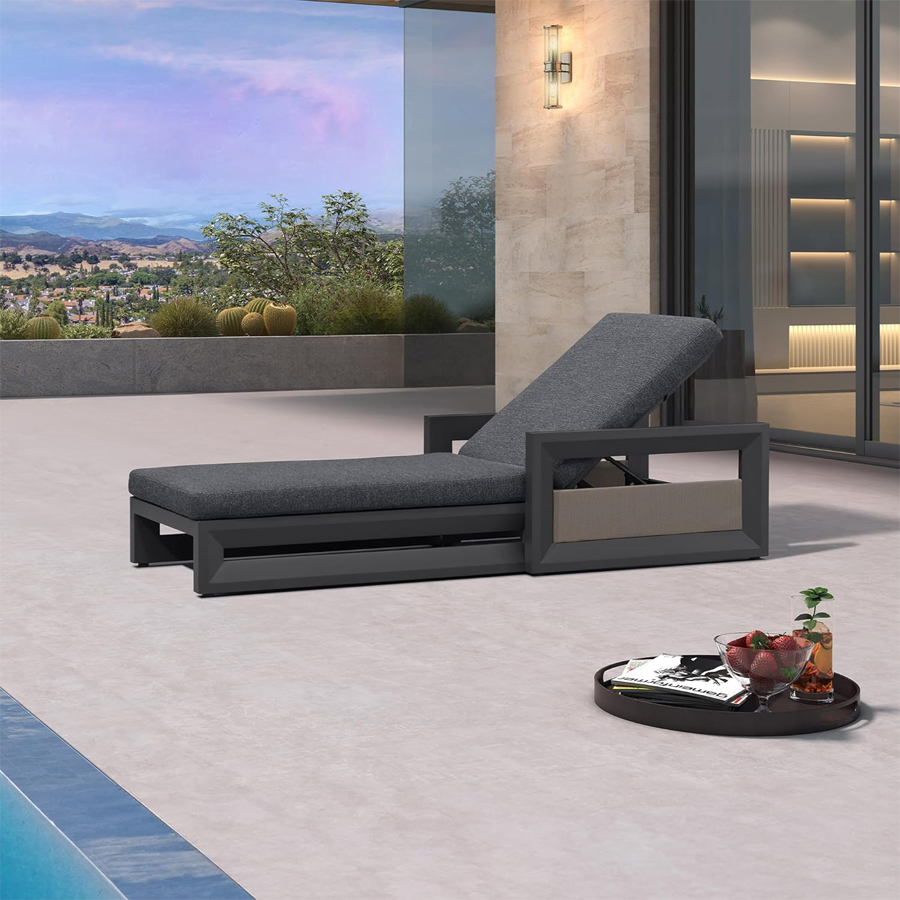 PURPLE LEAF Caesar Outdoor Chaise Lounge 2 in 1 Design Reclining Lounger Chair with Cushion Deluxe Aluminum Oversize Pool Lounge Chairs with Armrests & Backrest for Patio Poolside Backyard