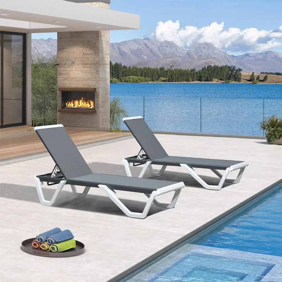Clearance-PURPLE LEAF Patio Chaise Lounge Plastic Pool Outdoor Lounge Chair with Aluminum Frame Stackable Patio Tanning Chairs for Poolside Sunbathing Beach Deck Yard