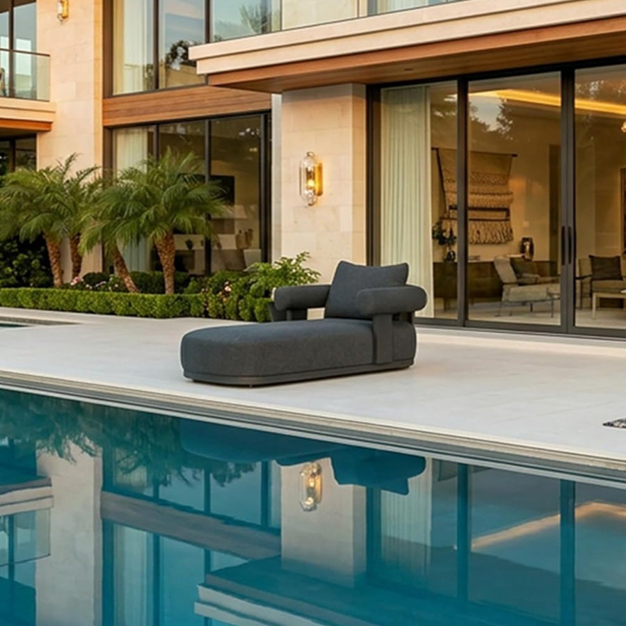 PURPLE LEAF  Provence Outdoor Chaise Lounge  Modern Luxury Aluminum Lounger Daybed with Olefin Lumbar Pillow and Armrest for Patio Poolside Beach Sunbathing Deck