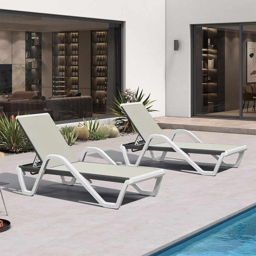 Clearance-PURPLE LEAF Patio Chaise Lounge Plastic Pool Outdoor Lounge Chair with Aluminum Frame Stackable Patio Tanning Chairs for Poolside Sunbathing Beach Deck Yard