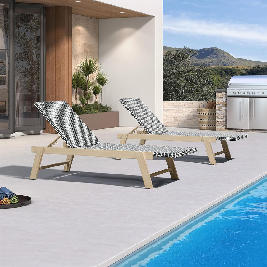 PURPLE LEAF Extra Large Patio Chaise Lounge French Outdoor Wicker Lounger Matte Teak Aluminum Frame 771LBS Capacity PE Rattan Adjustable Backrest for Pool Garden Beach Backyard