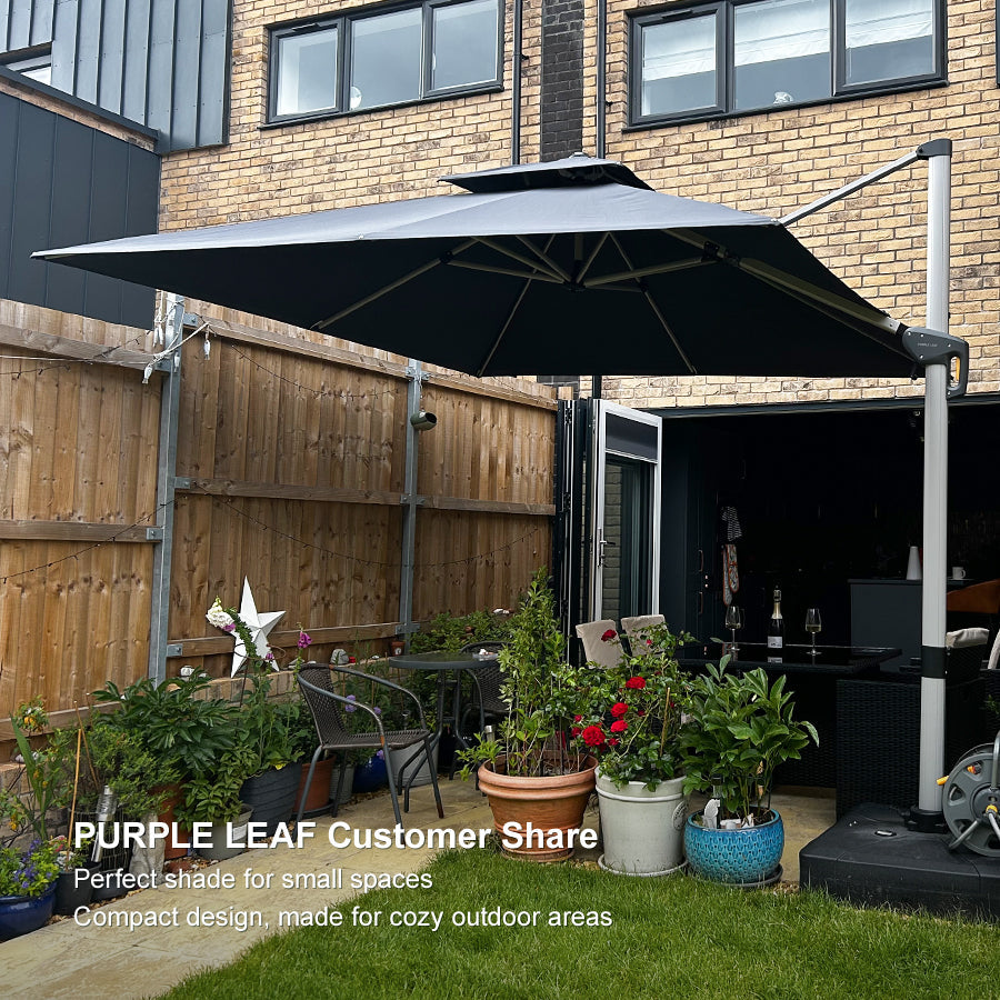 PURPLE LEAF Outdoor Windproof Umbrella, Square Cantilever Umbrella Outside Patio