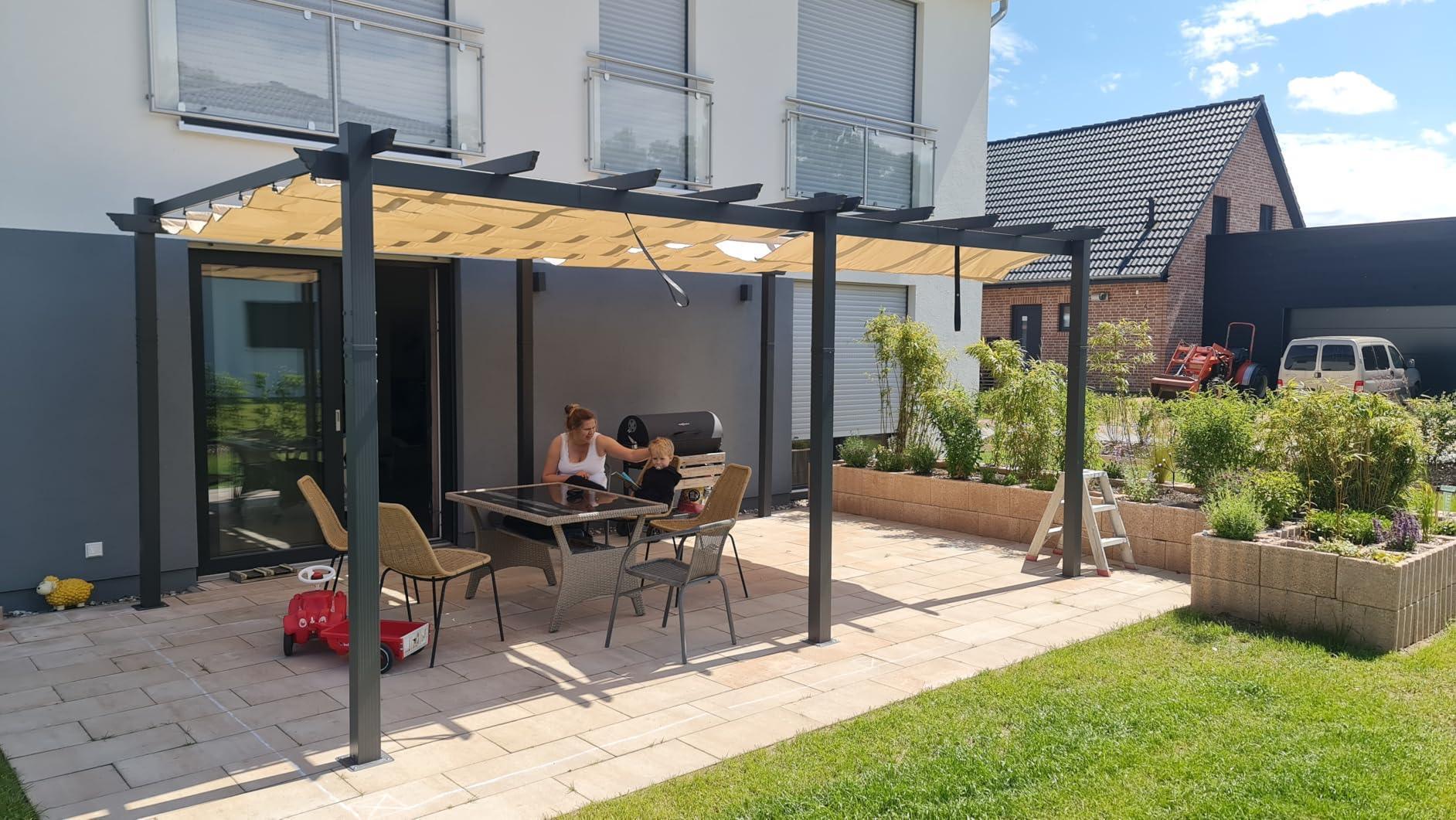 PURPLE LEAF Outdoor Pergola with Retractable Canopy Aluminum Shelter for Porch Garden  Beach Shade Pavilion Pergola Modern Backyard Deck