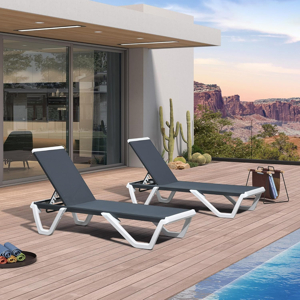 Clearance-PURPLE LEAF Patio Chaise Lounge Plastic Pool Outdoor Lounge Chair with Aluminum Frame Stackable Patio Tanning Chairs for Poolside Sunbathing Beach Deck Yard