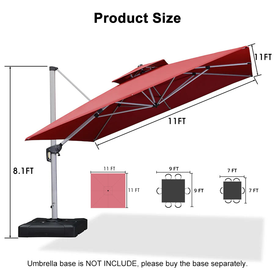 PURPLE LEAF Outdoor Windproof Umbrella, Square Cantilever Umbrella Outside Patio