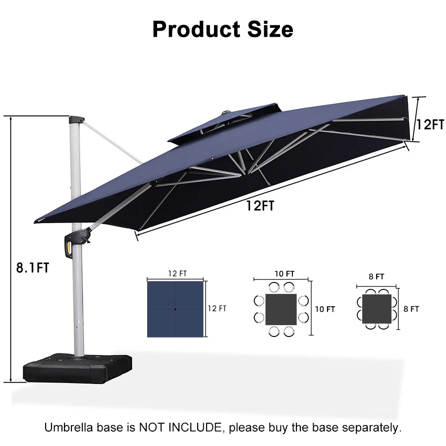 PURPLE LEAF Outdoor Windproof Umbrella, Square Cantilever Umbrella Outside Patio