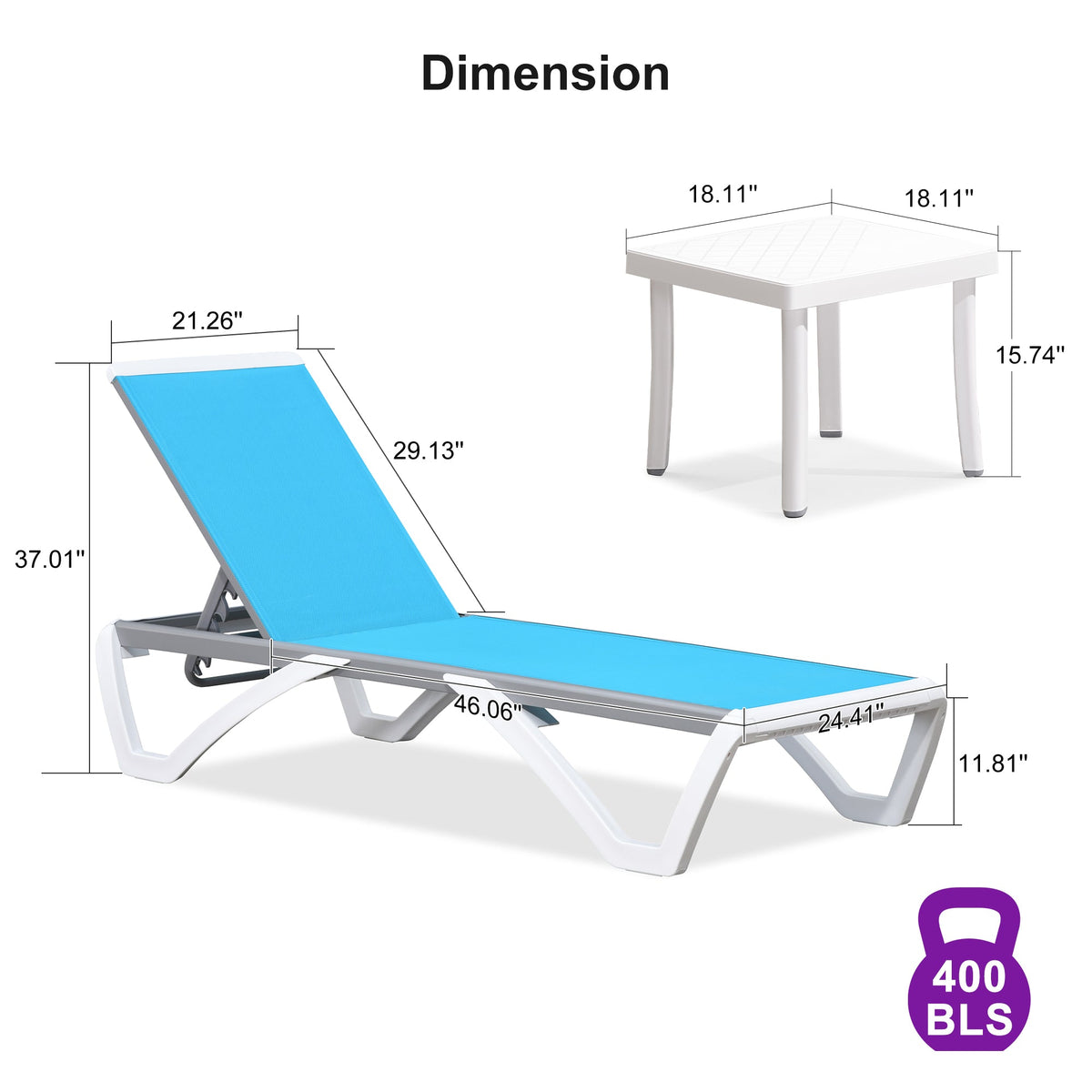 Clearance-PURPLE LEAF Patio Chaise Lounge Plastic Pool Outdoor Lounge Chair with Aluminum Frame Stackable Patio Tanning Chairs for Poolside Sunbathing Beach Deck Yard