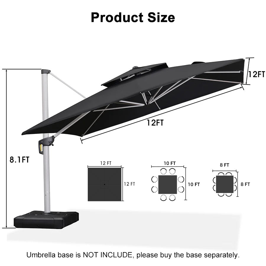 PURPLE LEAF Outdoor Windproof Umbrella, Square Cantilever Umbrella Outside Patio