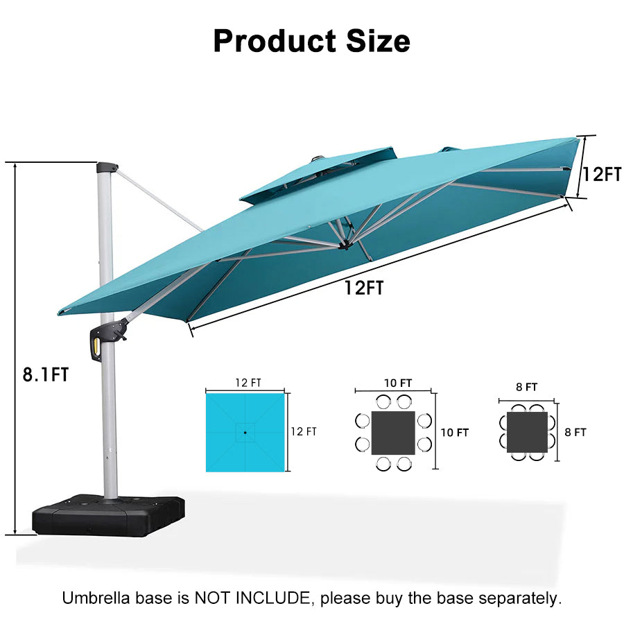 PURPLE LEAF Outdoor Windproof Umbrella, Square Cantilever Umbrella Outside Patio
