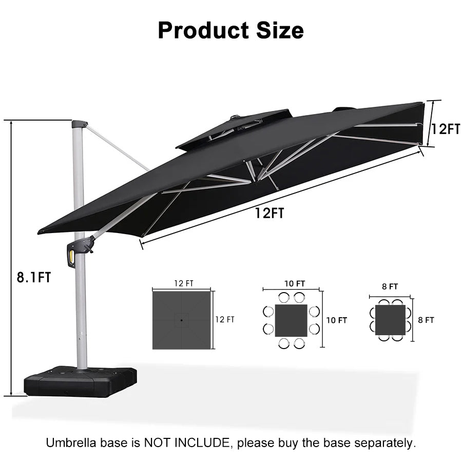 PURPLE LEAF Outdoor Windproof Umbrella, Square Cantilever Umbrella Outside Patio