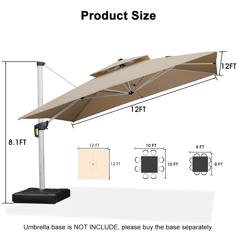 PURPLE LEAF Outdoor Windproof Umbrella, Square Cantilever Umbrella Outside Patio