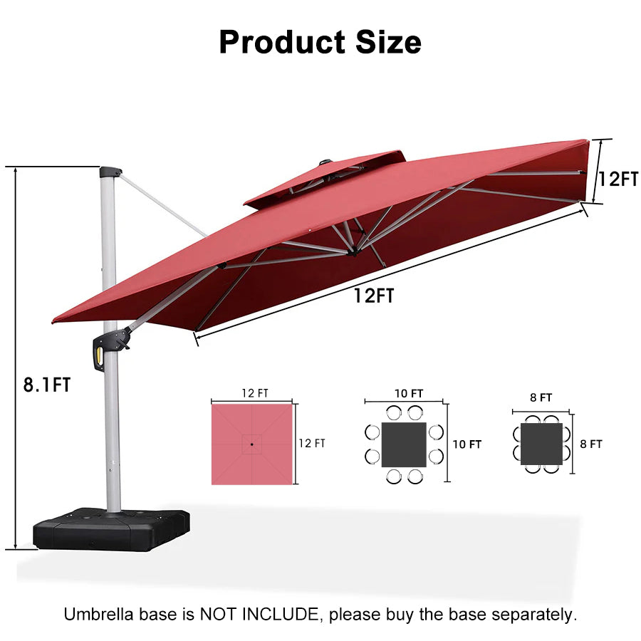 PURPLE LEAF Outdoor Windproof Umbrella, Square Cantilever Umbrella Outside Patio