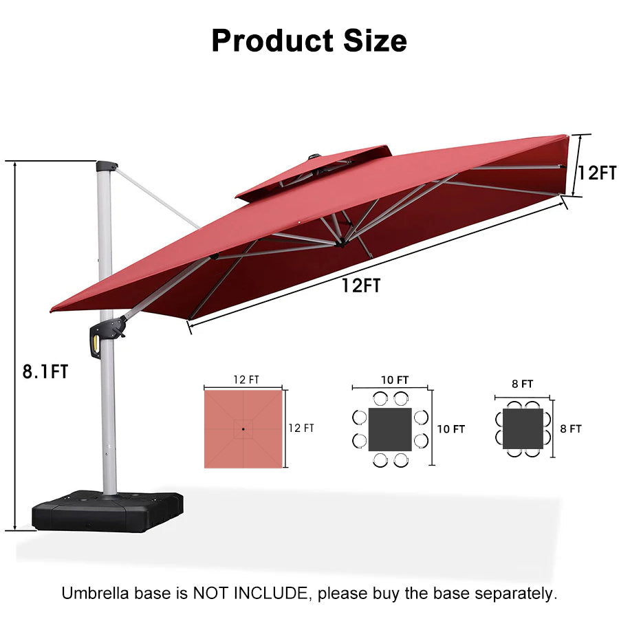 PURPLE LEAF Outdoor Windproof Umbrella, Square Cantilever Umbrella Outside Patio