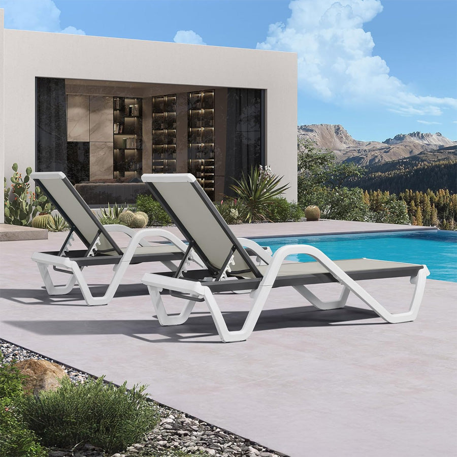 Clearance-PURPLE LEAF Patio Chaise Lounge Plastic Pool Outdoor Lounge Chair with Aluminum Frame Stackable Patio Tanning Chairs for Poolside Sunbathing Beach Deck Yard