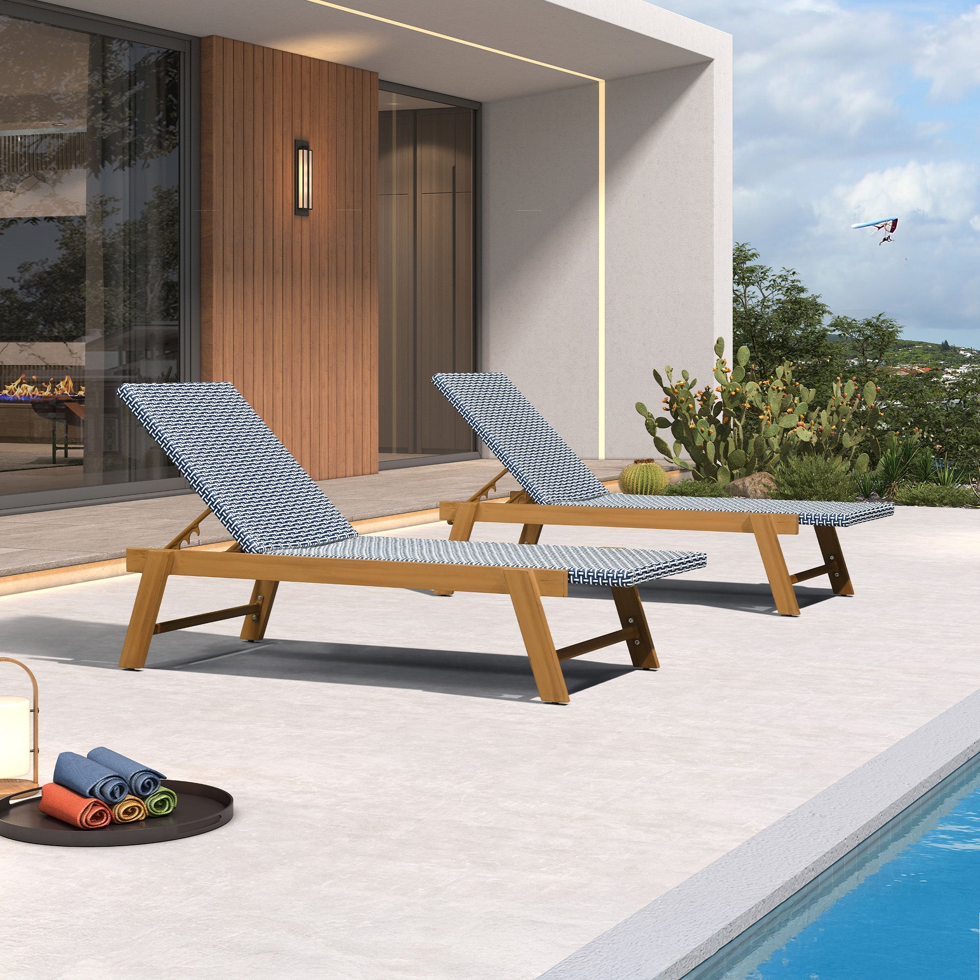 PURPLE LEAF Extra Large Patio Chaise Lounge French Outdoor Wicker Lounger Matte Teak Aluminum Frame 771LBS Capacity PE Rattan Adjustable Backrest for Pool Garden Beach Backyard