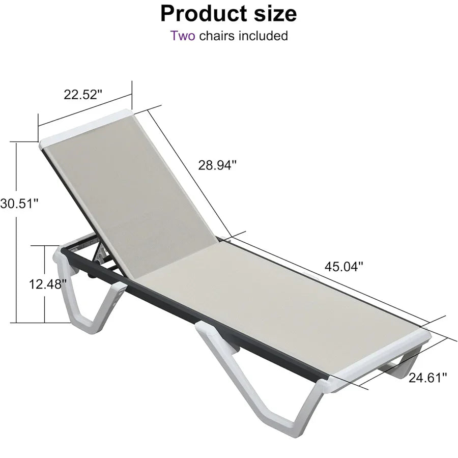 Clearance-PURPLE LEAF Patio Chaise Lounge Plastic Pool Outdoor Lounge Chair with Aluminum Frame Stackable Patio Tanning Chairs for Poolside Sunbathing Beach Deck Yard