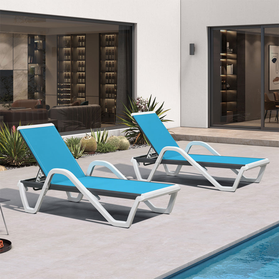 Clearance-PURPLE LEAF Patio Chaise Lounge Plastic Pool Outdoor Lounge Chair with Aluminum Frame Stackable Patio Tanning Chairs for Poolside Sunbathing Beach Deck Yard