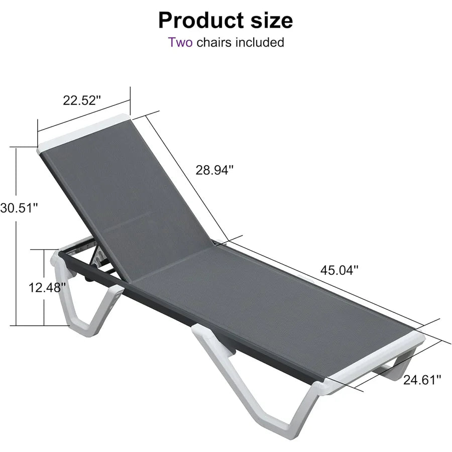 Clearance-PURPLE LEAF Patio Chaise Lounge Plastic Pool Outdoor Lounge Chair with Aluminum Frame Stackable Patio Tanning Chairs for Poolside Sunbathing Beach Deck Yard