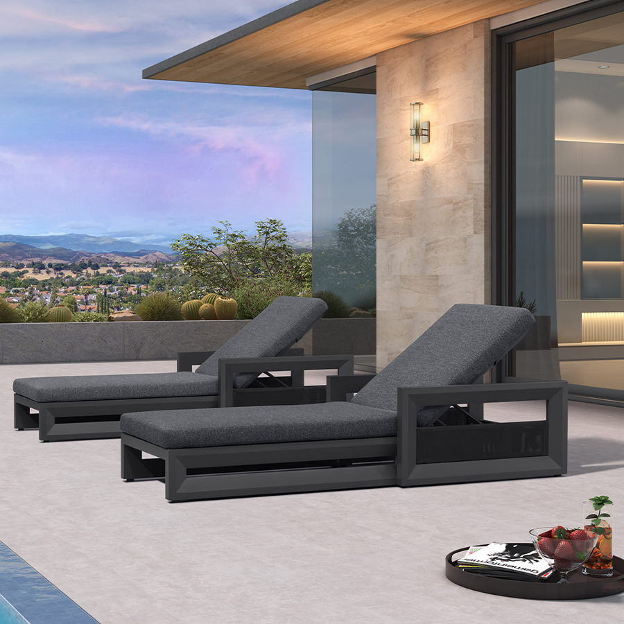 PURPLE LEAF Caesar Outdoor Chaise Lounge 2 in 1 Design Reclining Lounger Chair with Cushion Deluxe Aluminum Oversize Pool Lounge Chairs with Armrests & Backrest for Patio Poolside Backyard