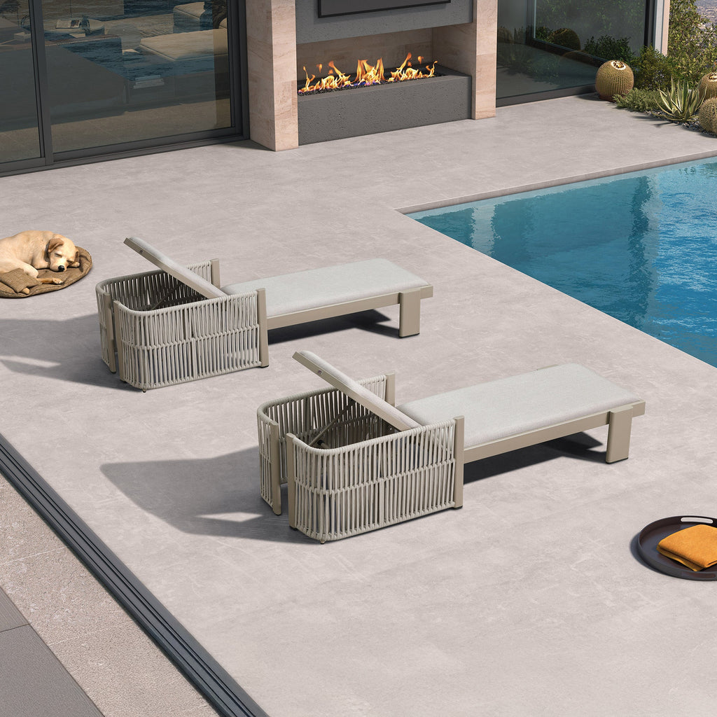 PURPLE LEAF Outdoor Chaise Lounge with Wraparound Armrests and Cushion Aluminum Reclining Tanning Pool Lounge Chairs for Patio Poolside Backyard