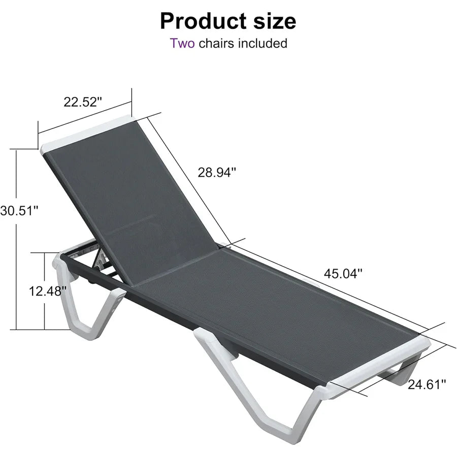 Clearance-PURPLE LEAF Patio Chaise Lounge Plastic Pool Outdoor Lounge Chair with Aluminum Frame Stackable Patio Tanning Chairs for Poolside Sunbathing Beach Deck Yard