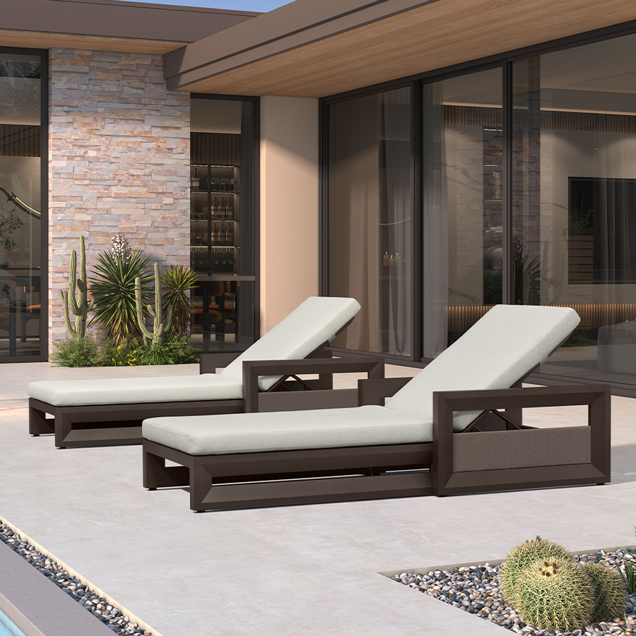 PURPLE LEAF Caesar Outdoor Chaise Lounge 2 in 1 Design Reclining Lounger Chair with Cushion Deluxe Aluminum Oversize Pool Lounge Chairs with Armrests & Backrest for Patio Poolside Backyard